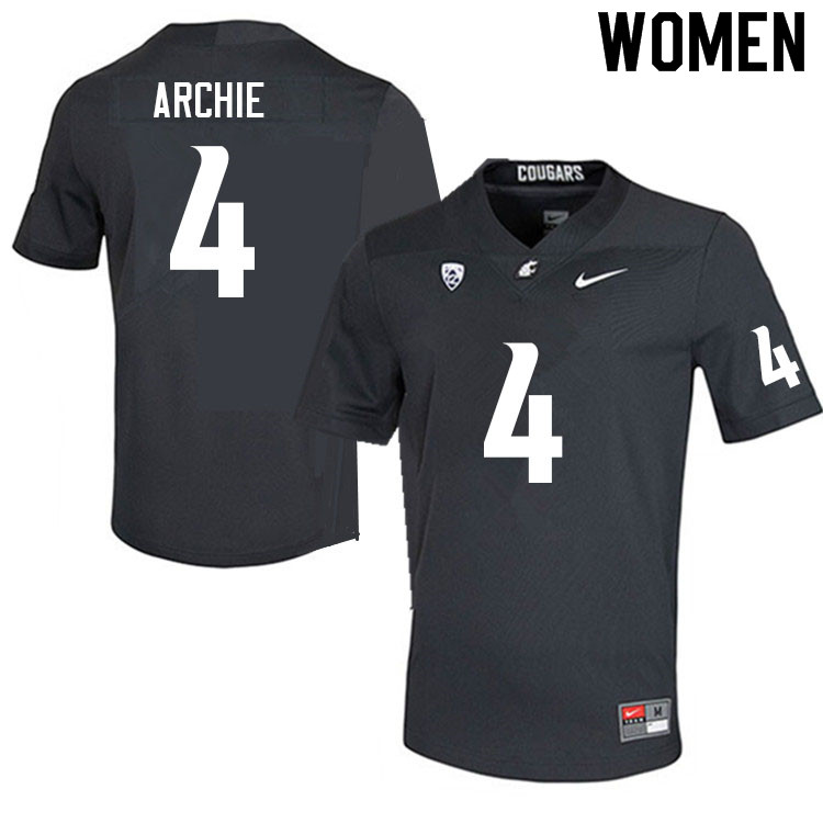Women #4 Armauni Archie Washington State Cougars College Football Jerseys Sale-Charcoal